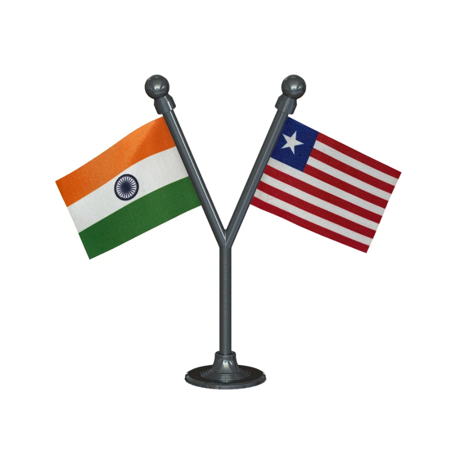India & Liberia Dual Car Dashboard Flag of 2in x 3in With A Plastic Base
