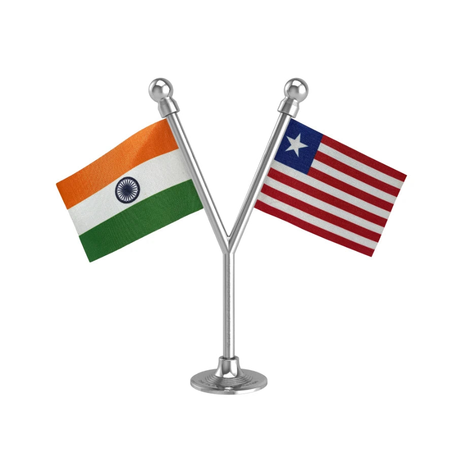 India & Liberia Dual Car Dashboard Flag of 2in x 3in With A Plastic Base