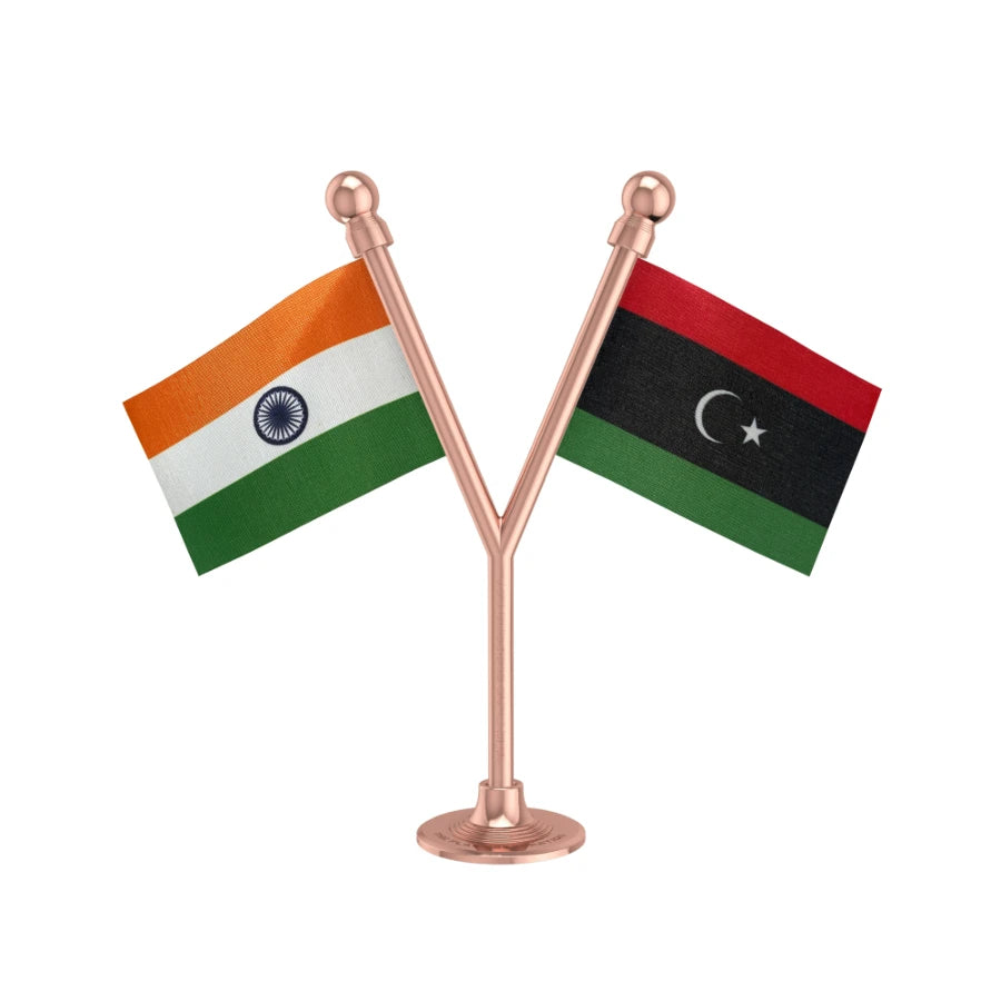 India & Libya Dual Car Dashboard Flag of 2in x 3in With A Plastic Base