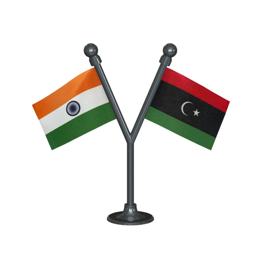 India & Libya Dual Car Dashboard Flag of 2in x 3in With A Plastic Base