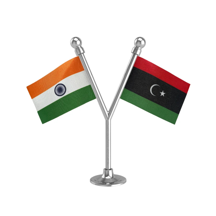 India & Libya Dual Car Dashboard Flag of 2in x 3in With A Plastic Base