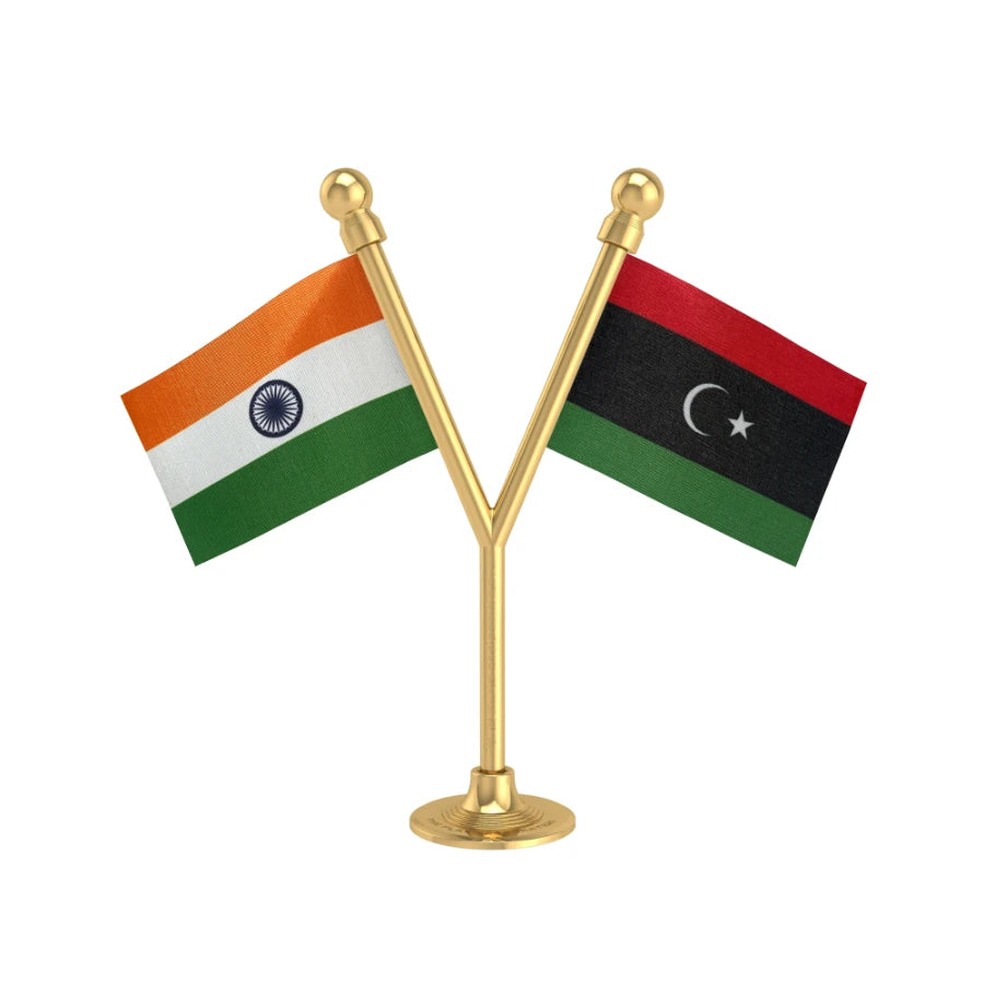 India & Libya Dual Car Dashboard Flag of 2in x 3in With A Plastic Base