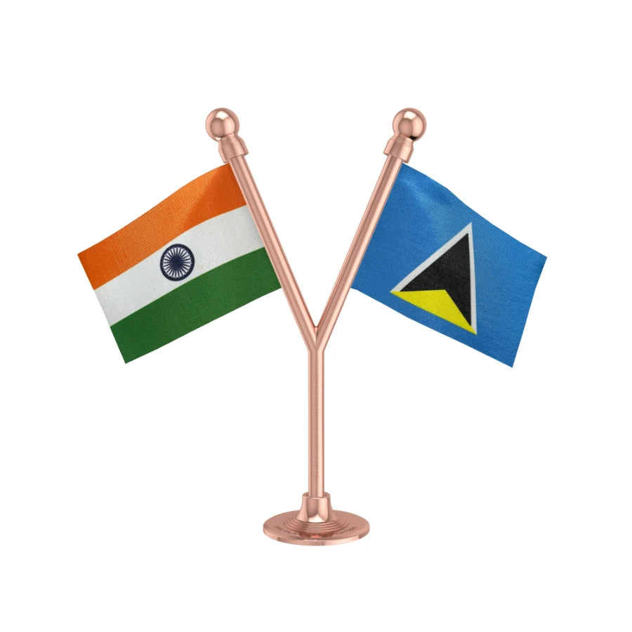 India & Saint Lucia Dual Car Dashboard Flag of 2in x 3in With A Plastic Base