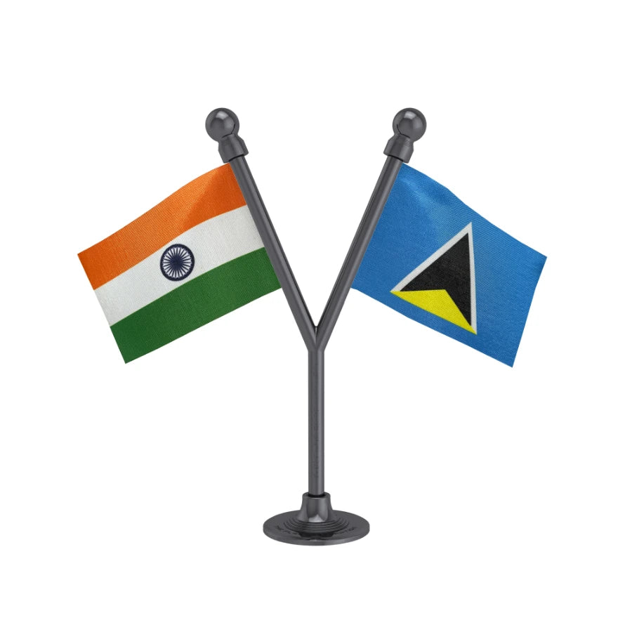India & Saint Lucia Dual Car Dashboard Flag of 2in x 3in With A Plastic Base