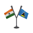 India & Saint Lucia Dual Car Dashboard Flag of 2in x 3in With A Plastic Base
