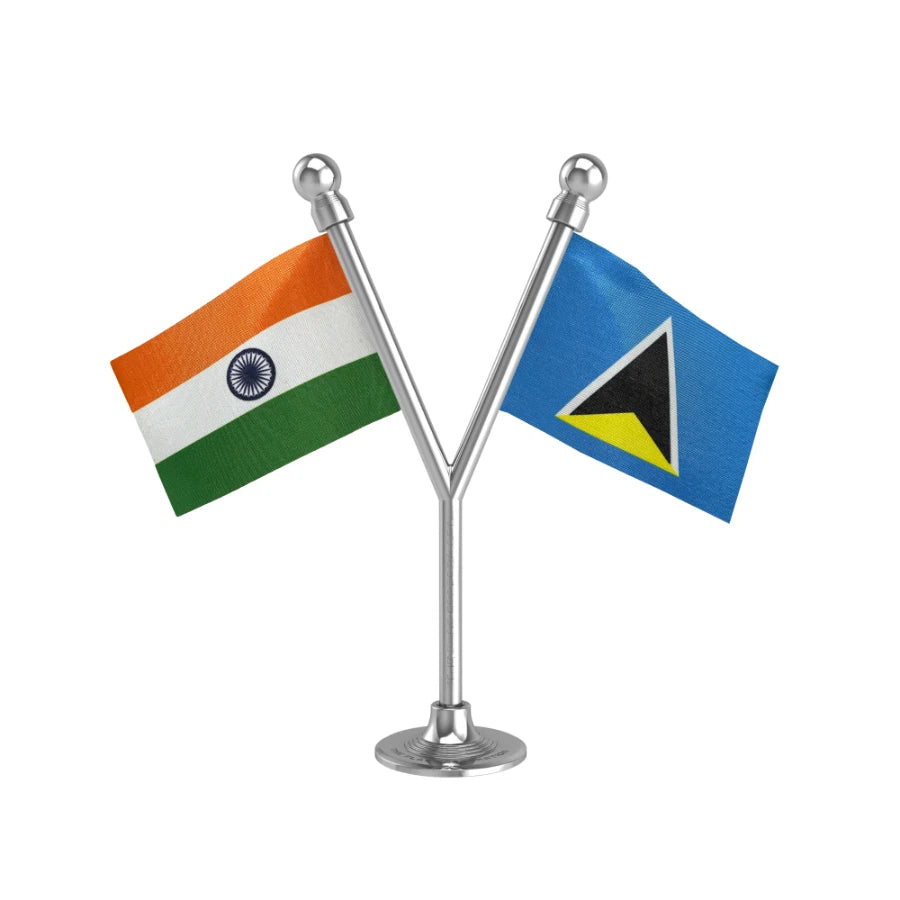 India & Saint Lucia Dual Car Dashboard Flag of 2in x 3in With A Plastic Base
