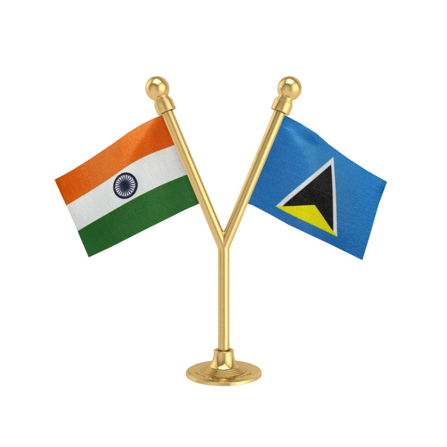 India & Saint Lucia Dual Car Dashboard Flag of 2in x 3in With A Plastic Base