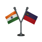 India & Liechtenstein Dual Car Dashboard Flag of 2in x 3in With A Plastic Base