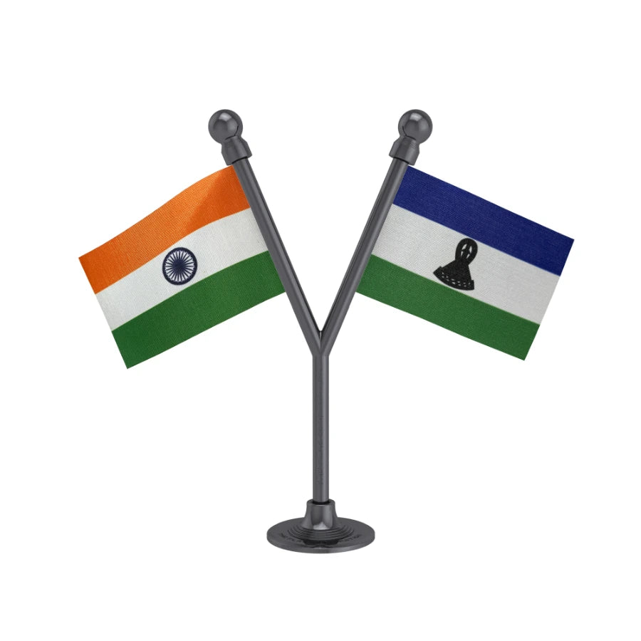 India & Lesotho Dual Car Dashboard Flag of 2in x 3in With A Plastic Base