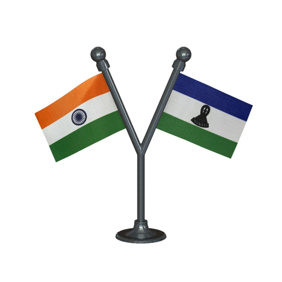 India & Lesotho Dual Car Dashboard Flag of 2in x 3in With A Plastic Base