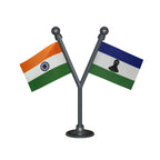India & Lesotho Dual Car Dashboard Flag of 2in x 3in With A Plastic Base