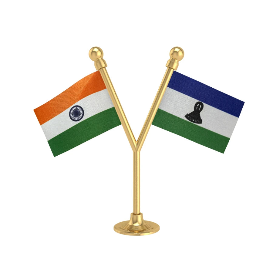 India & Lesotho Dual Car Dashboard Flag of 2in x 3in With A Plastic Base