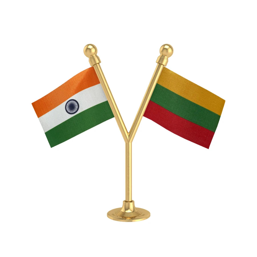 India & Lithuania Dual Car Dashboard Flag of 2in x 3in With A Plastic Base