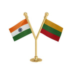 India & Lithuania Dual Car Dashboard Flag of 2in x 3in With A Plastic Base