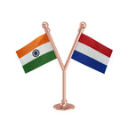 India & Luxembourg Dual Car Dashboard Flag of 2in x 3in With A Plastic Base