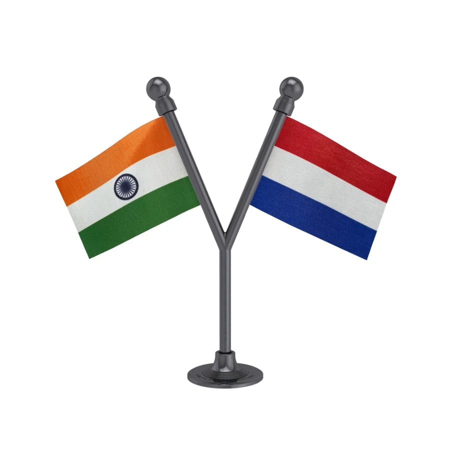 India & Luxembourg Dual Car Dashboard Flag of 2in x 3in With A Plastic Base