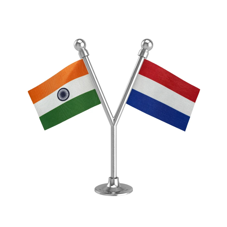 India & Luxembourg Dual Car Dashboard Flag of 2in x 3in With A Plastic Base
