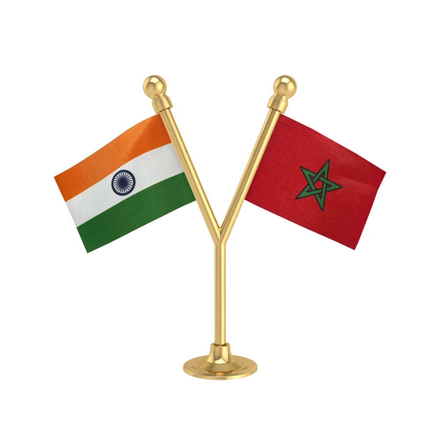 India & Morocco Dual Car Dashboard Flag of 2in x 3in With A Plastic Base