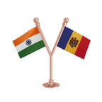 India & Moldova Dual Car Dashboard Flag of 2in x 3in With A Plastic Base