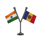 India & Moldova Dual Car Dashboard Flag of 2in x 3in With A Plastic Base