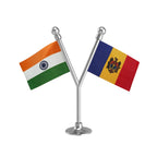 India & Moldova Dual Car Dashboard Flag of 2in x 3in With A Plastic Base