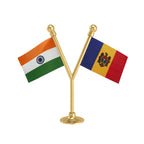 India & Moldova Dual Car Dashboard Flag of 2in x 3in With A Plastic Base
