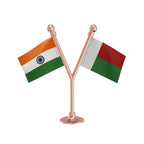 India & Madagascar Dual Car Dashboard Flag of 2in x 3in With A Plastic Base