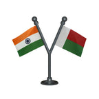 India & Madagascar Dual Car Dashboard Flag of 2in x 3in With A Plastic Base