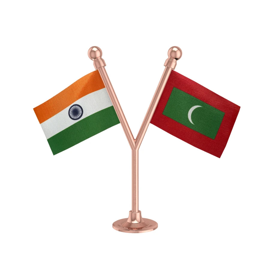India &  Maldives Dual Car Dashboard Flag of 2in x 3in With A Plastic Base