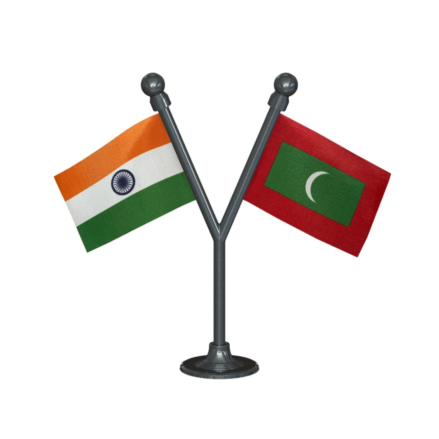 India &  Maldives Dual Car Dashboard Flag of 2in x 3in With A Plastic Base