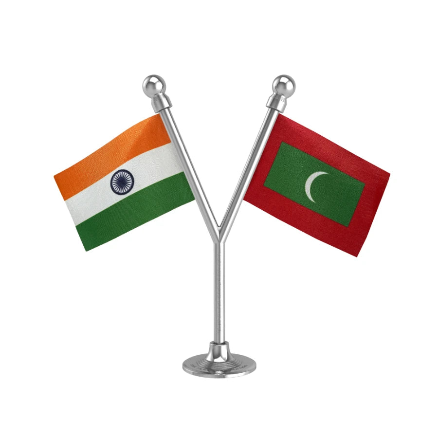 India &  Maldives Dual Car Dashboard Flag of 2in x 3in With A Plastic Base