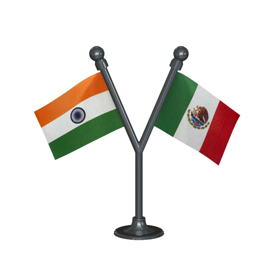 India & Mexico Dual Car Dashboard Flag of 2in x 3in With A Plastic Base