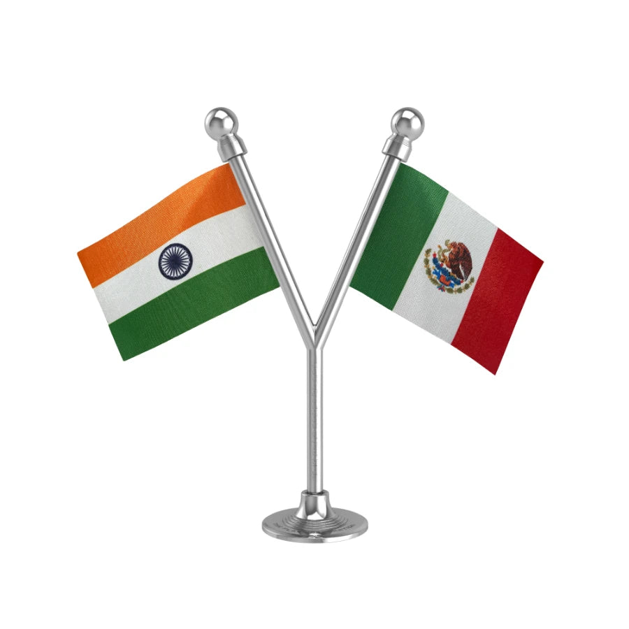 India & Mexico Dual Car Dashboard Flag of 2in x 3in With A Plastic Base