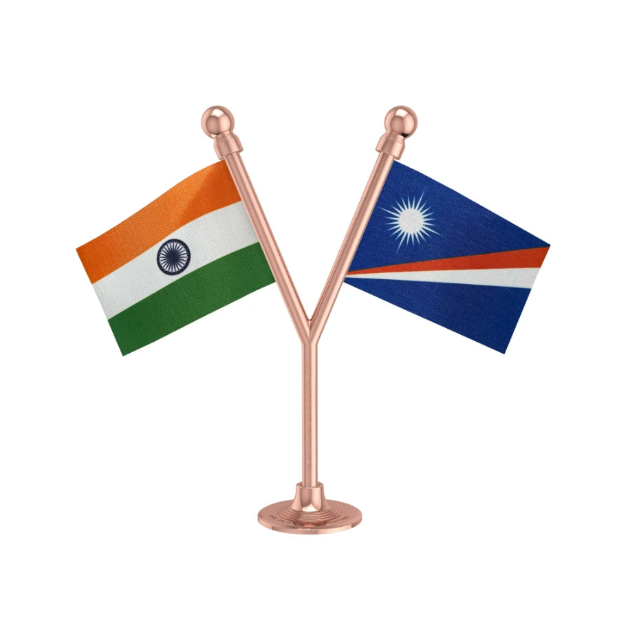 India & Marshall Islands Dual Car Dashboard Flag of 2in x 3in With A Plastic Base