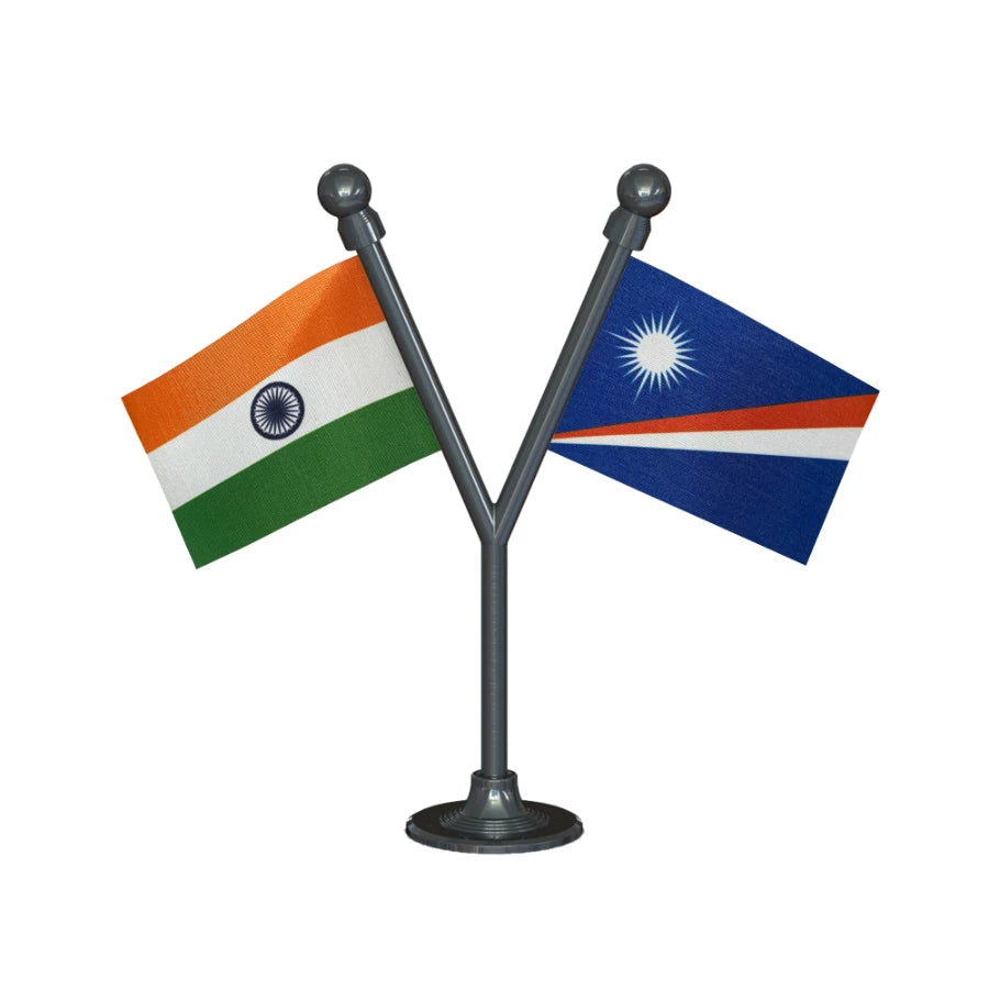 India & Marshall Islands Dual Car Dashboard Flag of 2in x 3in With A Plastic Base