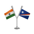 India & Marshall Islands Dual Car Dashboard Flag of 2in x 3in With A Plastic Base