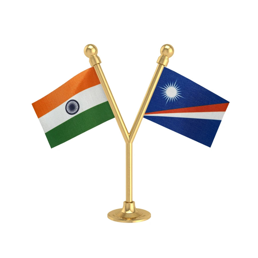 India & Marshall Islands Dual Car Dashboard Flag of 2in x 3in With A Plastic Base