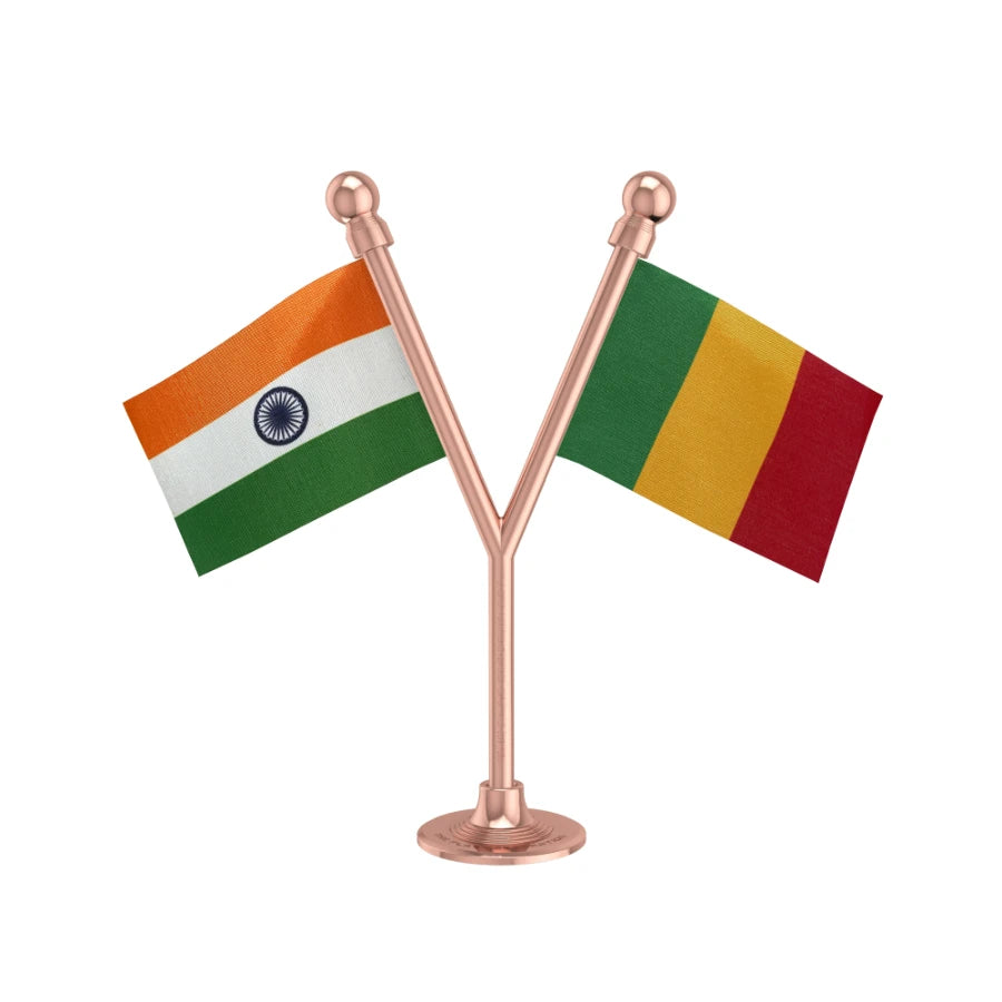 India & Mali Dual Car Dashboard Flag of 2in x 3in With A Plastic Base