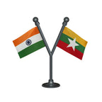 India & Myanmar Dual Car Dashboard Flag of 2in x 3in With A Plastic Base