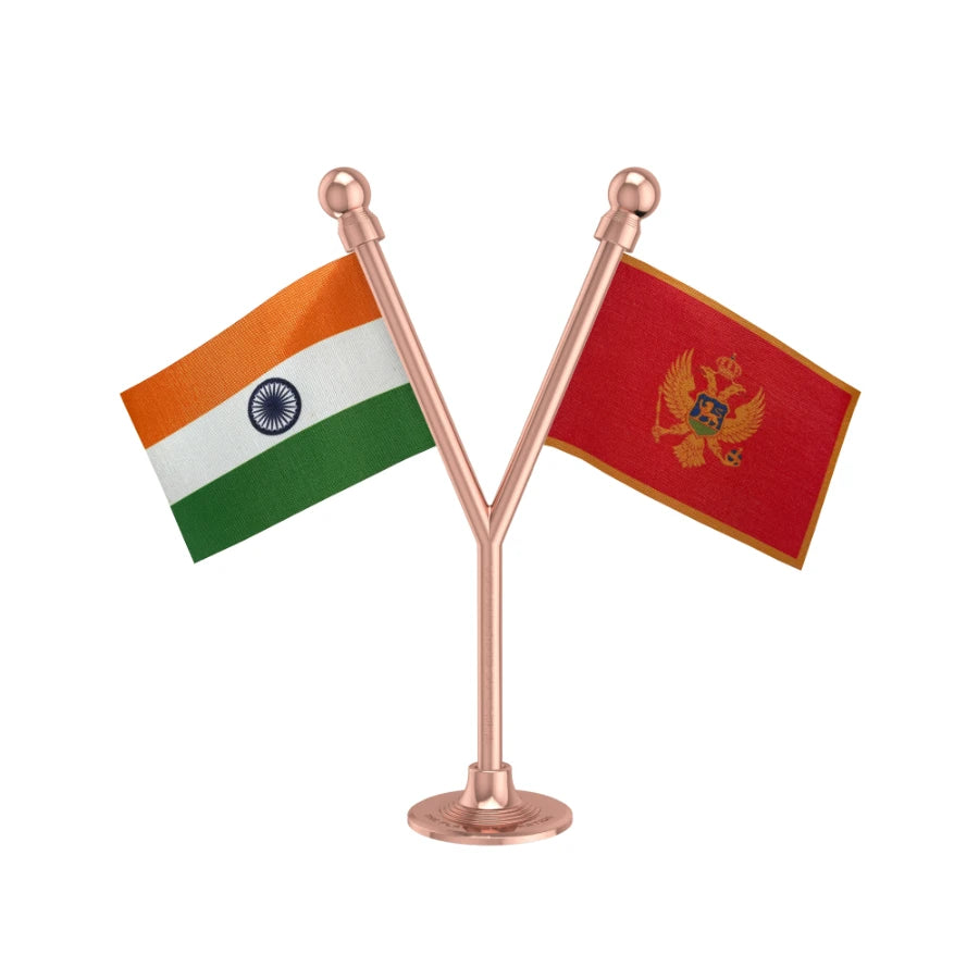 India & Montenegro Dual Car Dashboard Flag of 2in x 3in With A Plastic Base