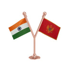 India & Montenegro Dual Car Dashboard Flag of 2in x 3in With A Plastic Base