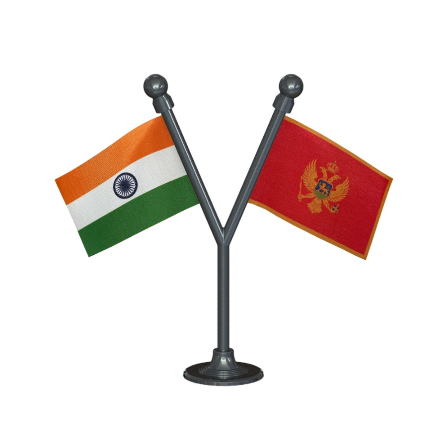 India & Montenegro Dual Car Dashboard Flag of 2in x 3in With A Plastic Base