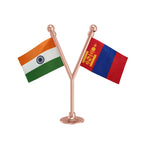India & Mongolia Dual Car Dashboard Flag of 2in x 3in With A Plastic Base
