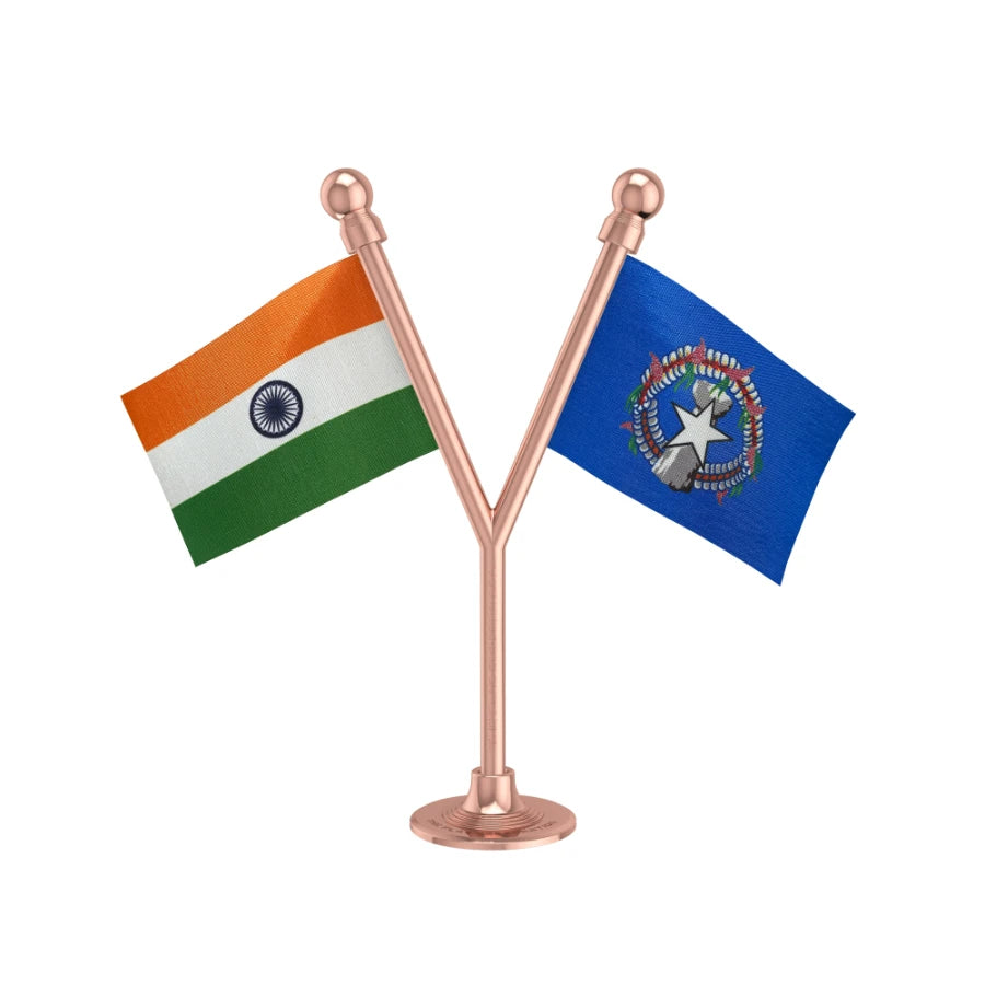 India & Northern Mariana Islands Dual Car Dashboard Flag of 2in x 3in With A Plastic Base