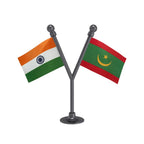 India & Mauritania Car Dashboard Flag of 2in x 3in With A Plastic Base