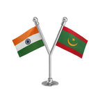 India & Mauritania Car Dashboard Flag of 2in x 3in With A Plastic Base