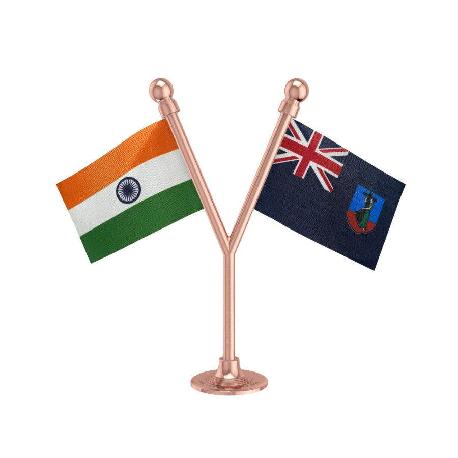 India & Montserrat Dual Car Dashboard Flag of 2in x 3in With A Plastic Base