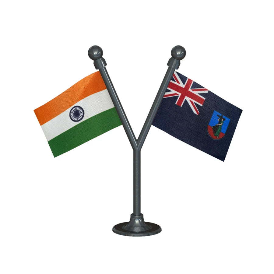 India & Montserrat Dual Car Dashboard Flag of 2in x 3in With A Plastic Base