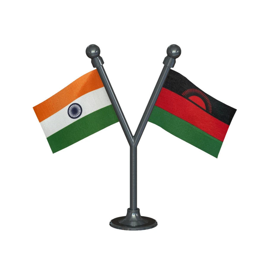 India & Malawi Dual Car Dashboard Flag of 2in x 3in With A Plastic Base