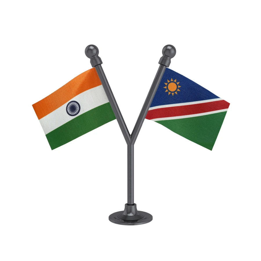 India & Namibia Dual Car Dashboard Flag of 2in x 3in With A Plastic Base